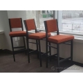 Dark Brown Metal Frame Bar Stool w/ Orange Fabric Seat Pillow